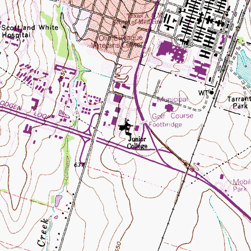 Topographic Map of Temple Junior College, TX