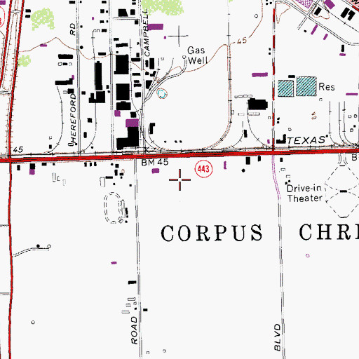 Topographic Map of KEYS-AM (Corpus Christi), TX
