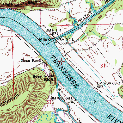 Topographic Map of Bean Rock Ferry (historical), AL