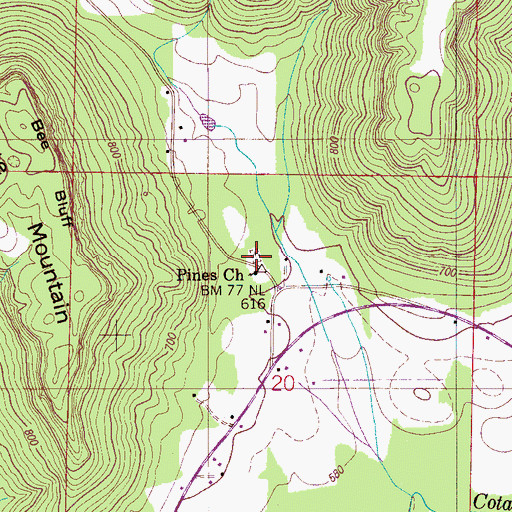 Topographic Map of Pines Cemetery, AL