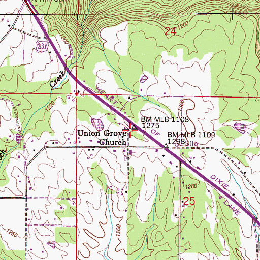 Topographic Map of Union Grove Cemetery, AL