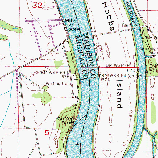 Topographic Map of Wallins Landing (historical), AL