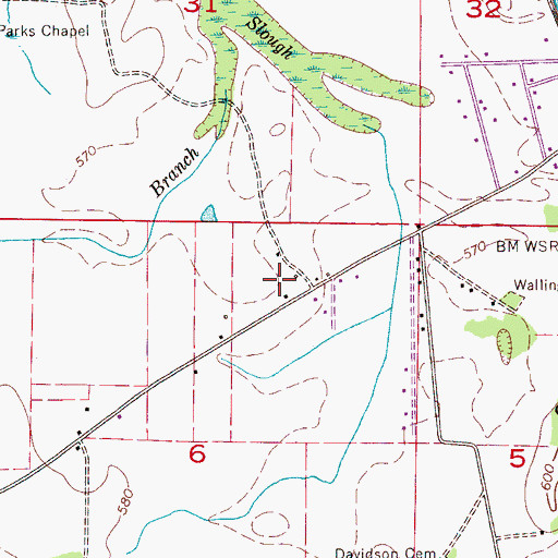 Topographic Map of Wallins Store (historical), AL