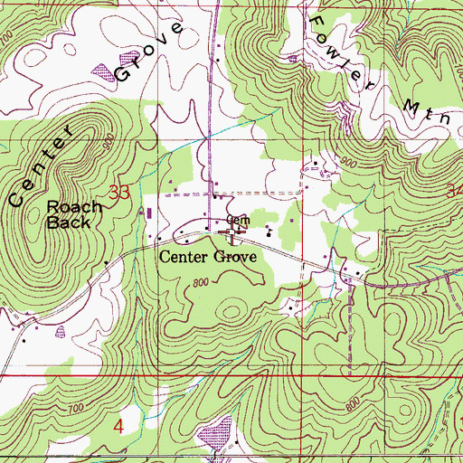 Topographic Map of Center Grove Cemetery, AL