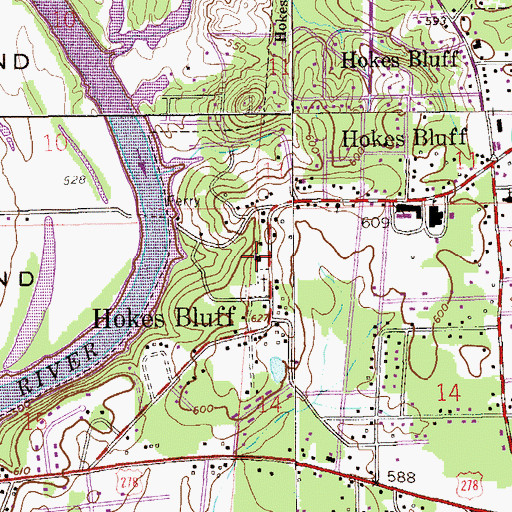 Topographic Map of Hokes Bluff First Baptist Church, AL