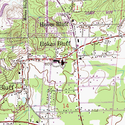 Topographic Map of Hokes Bluff Middle School, AL