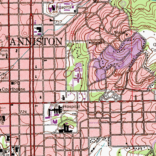 Topographic Map of Anniston Area Vocational Technical School, AL