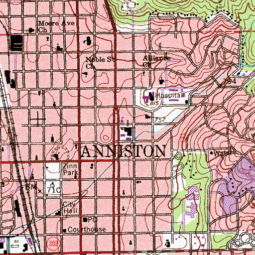 Topographic Map of Anniston Center Gadsden State Junior College, AL