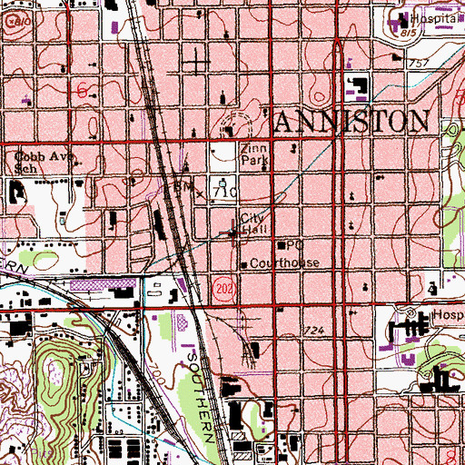 Topographic Map of Anniston City Hall, AL