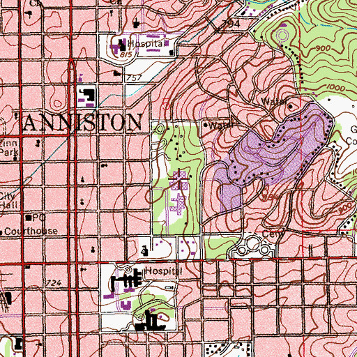 Topographic Map of Anniston High School, AL