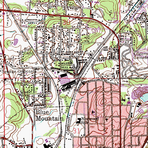Topographic Map of Blue Mountain Baptist Church, AL