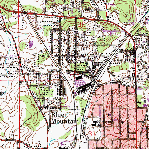 Topographic Map of Blue Mountain Elementary School, AL