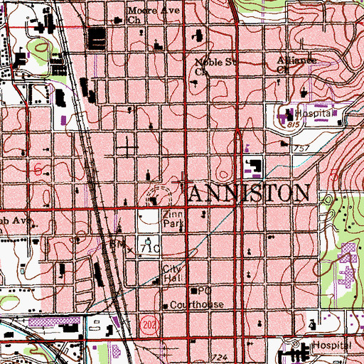 Topographic Map of Central Church of Christ, AL