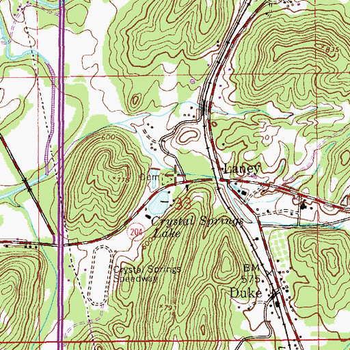 Topographic Map of Crystal Springs, AL