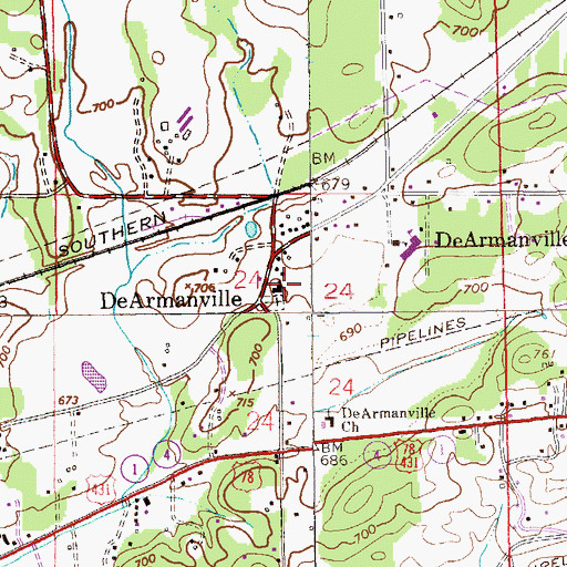 Topographic Map of DeArmanville United Methodist Church, AL