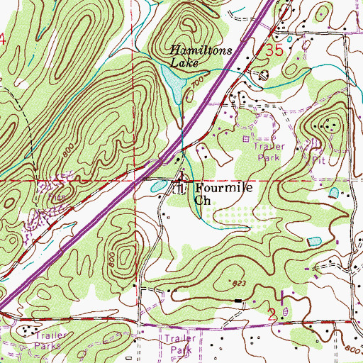 Topographic Map of Fourmile Cemetery, AL