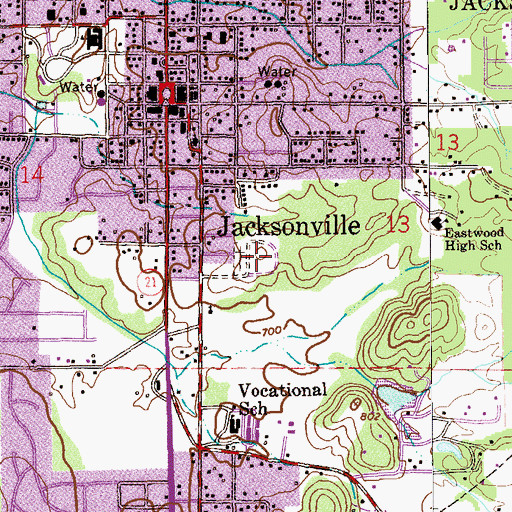 Topographic Map of Jacksonville Cemetery, AL