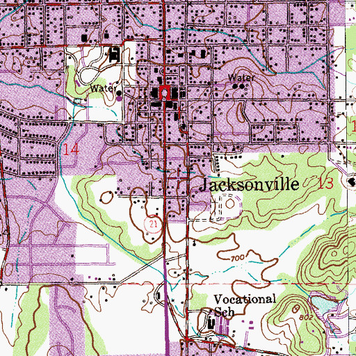 Topographic Map of Jacksonville Plaza Shopping Center, AL