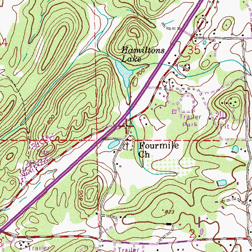 Topographic Map of Mount Moriah Primitive Baptist Church, AL