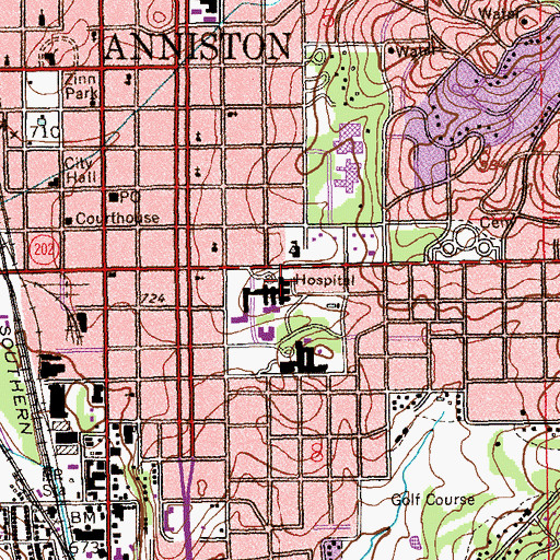 Topographic Map of Regional Medical Center - Anniston, AL