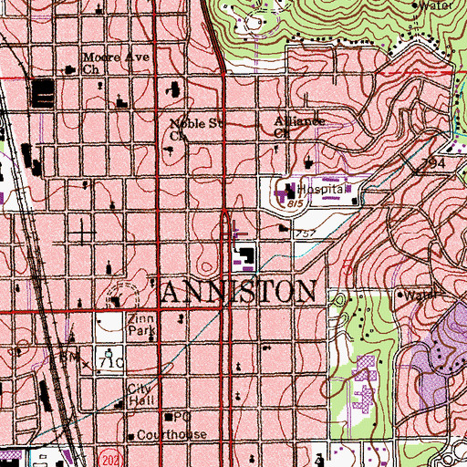 Topographic Map of Quintard Avenue Public School (historical), AL