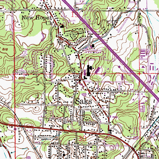 Topographic Map of Saks Baptist Church, AL