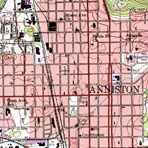 Topographic Map of Seventeenth Street Church of God, AL