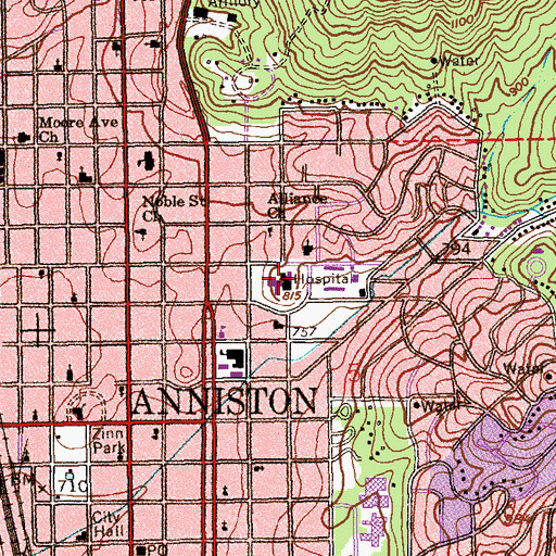 Topographic Map of Stringfellow Memorial Hospital, AL