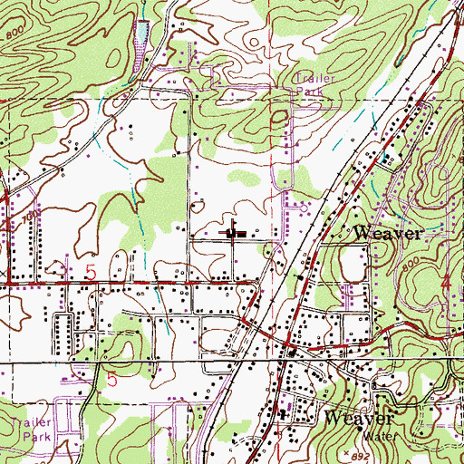 Topographic Map of Weaver Elementary School, AL