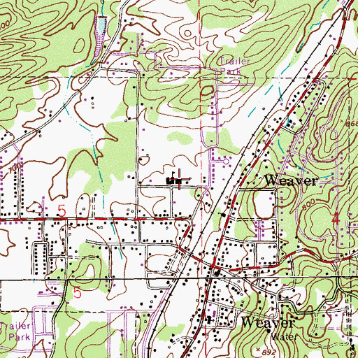 Topographic Map of Weaver Junior High School, AL