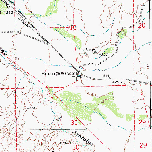 Topographic Map of Birdcage Windmill, AZ