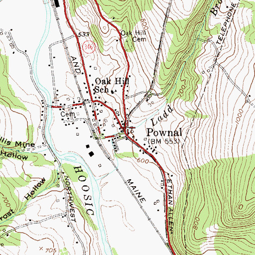 Topographic Map of Pownal, VT