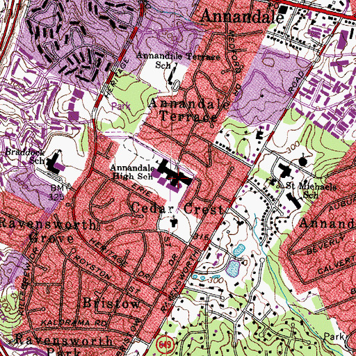 Topographic Map of Annandale High School, VA