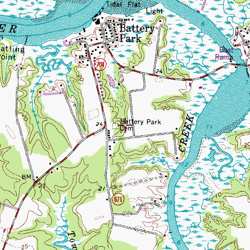 Topographic Map of Battery Park Cemetery, VA