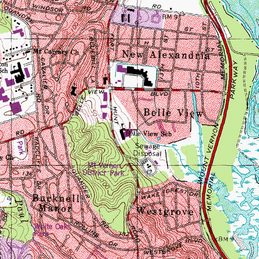 Topographic Map of Belle View Elementary School, VA