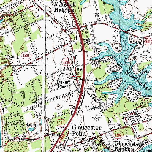 Topographic Map of Bethany Church, VA
