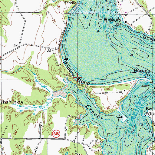 Topographic Map of Booths Bend, VA