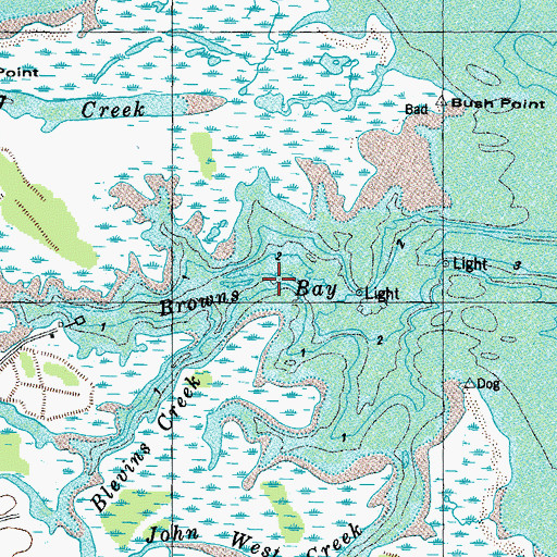 Topographic Map of Browns Bay, VA