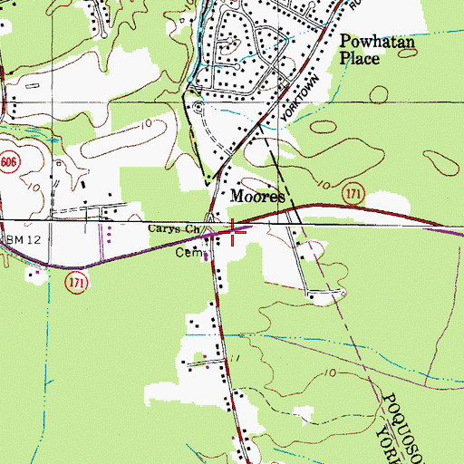 Topographic Map of Carys Church, VA