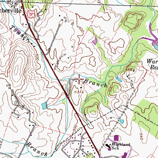 Topographic Map of Cattail Branch, VA