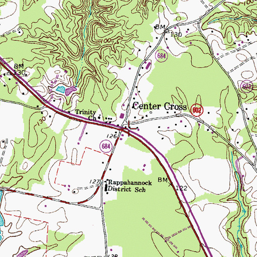 Topographic Map of Center Cross, VA
