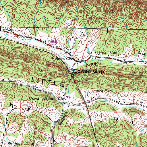 Topographic Map of Cowan Gap, VA