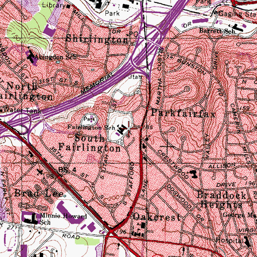 Topographic Map of Fairlington Elementary School, VA