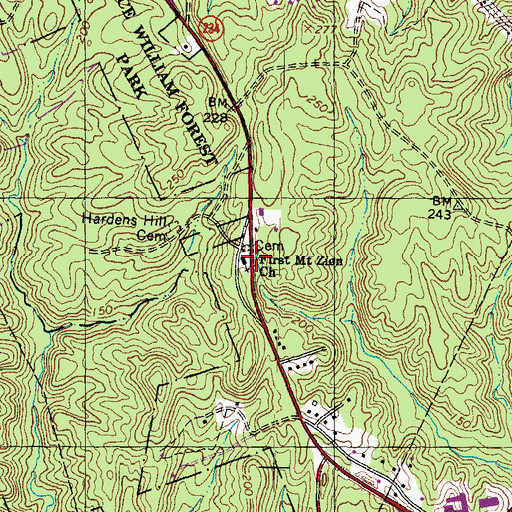 Topographic Map of First Mount Zion Baptist Church, VA