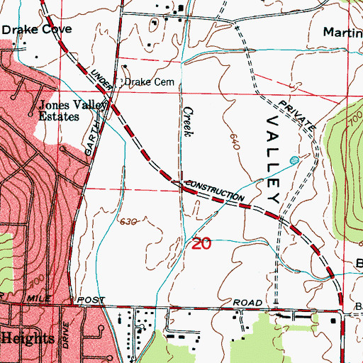 Topographic Map of Bailey Cove Branch, AL