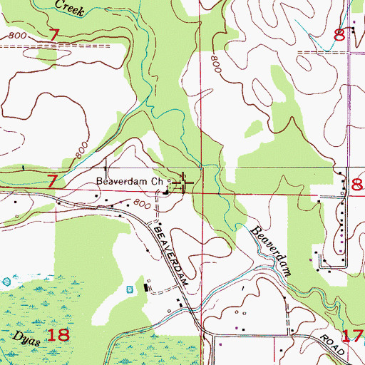 Topographic Map of Beaverdam Cemetery, AL