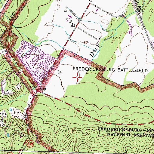 Topographic Map of Fredericksburg Battlefield, VA