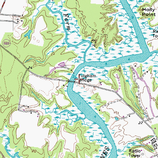 Topographic Map of Fulgham Bridge, VA