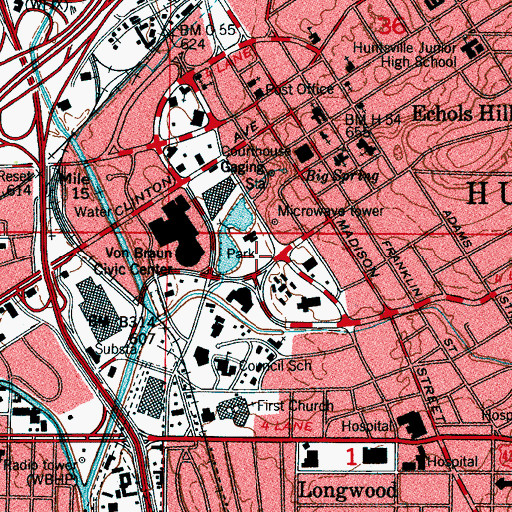 Topographic Map of Big Spring Park, AL