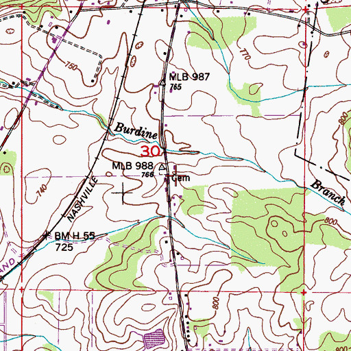 Topographic Map of Blackburn Cemetery, AL